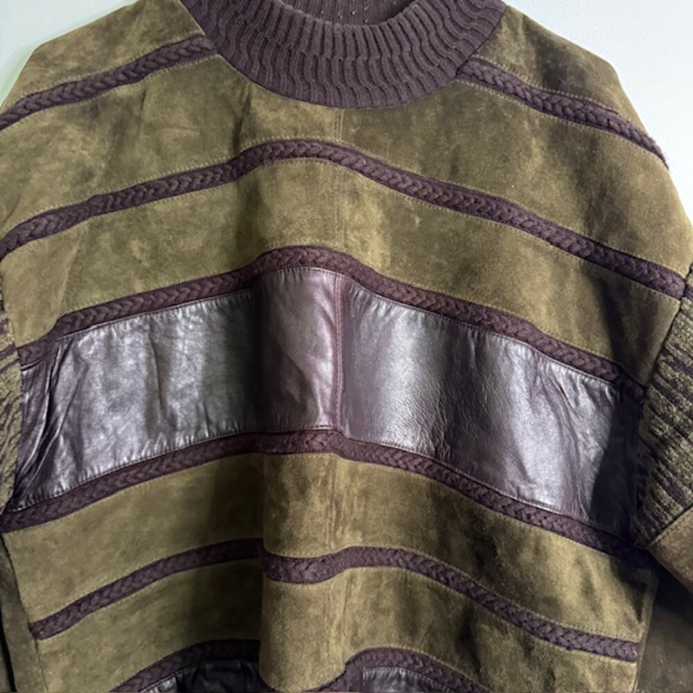 Vintage Men's Saxony Leather & Suede Sweater Size Large - Picture 7 of 8